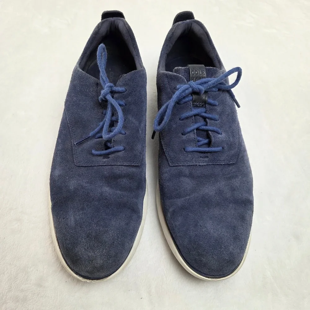 Cole Haan Grand OS Men‎ Navy Blue Suede Plain Toe Oxford Shoes Lace Up